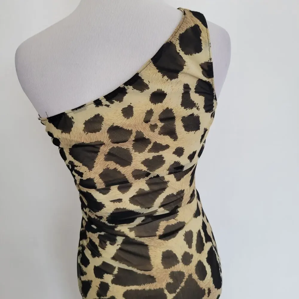 Joseph Ribkoff One Shoulder Bodycon Dress Animal Print Sexy Night Out Women 2 - Picture 7 of 12